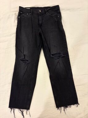 GAP Black Distressed Straight Leg Jeans